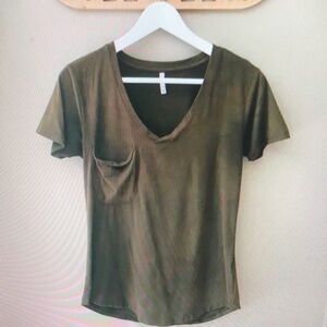 Olive Green V-Neck Short Sleeve Tee